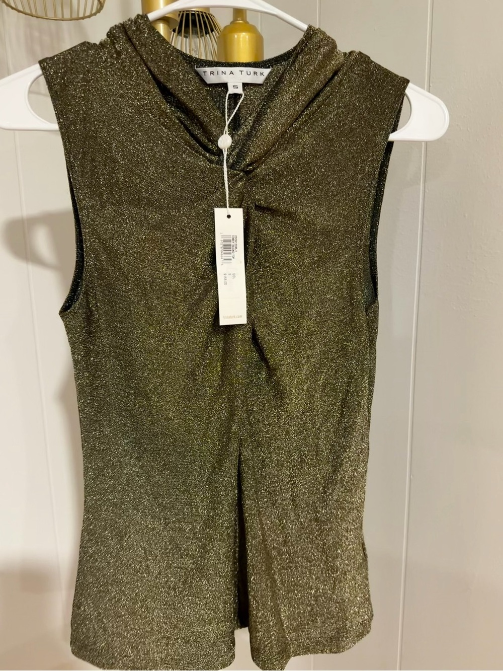 NWT Trina Turk Gold Coney Island Twist Front Top S